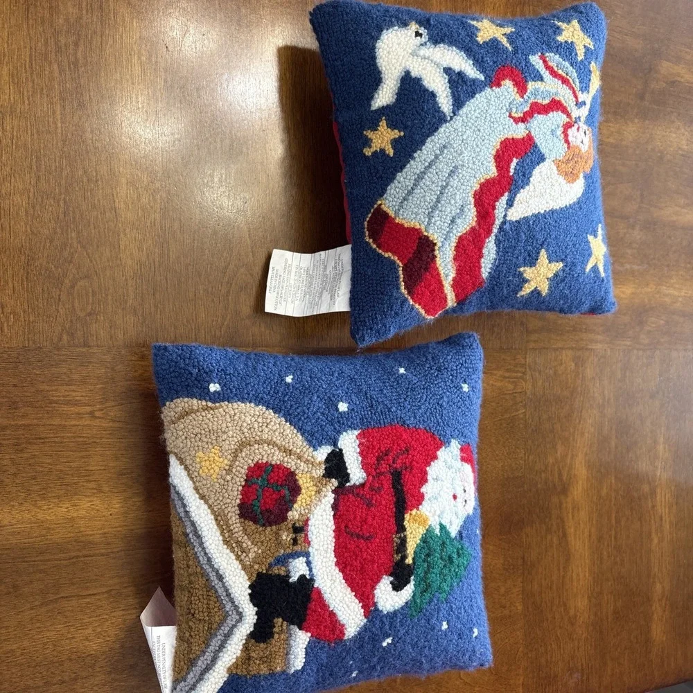 Set Of Two 10x10 Christmas Pillows Santa And‎ Angel